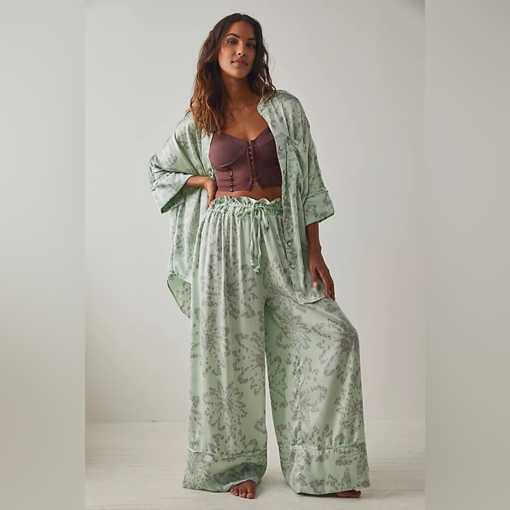Free People Mint Green Floral Pajama Set